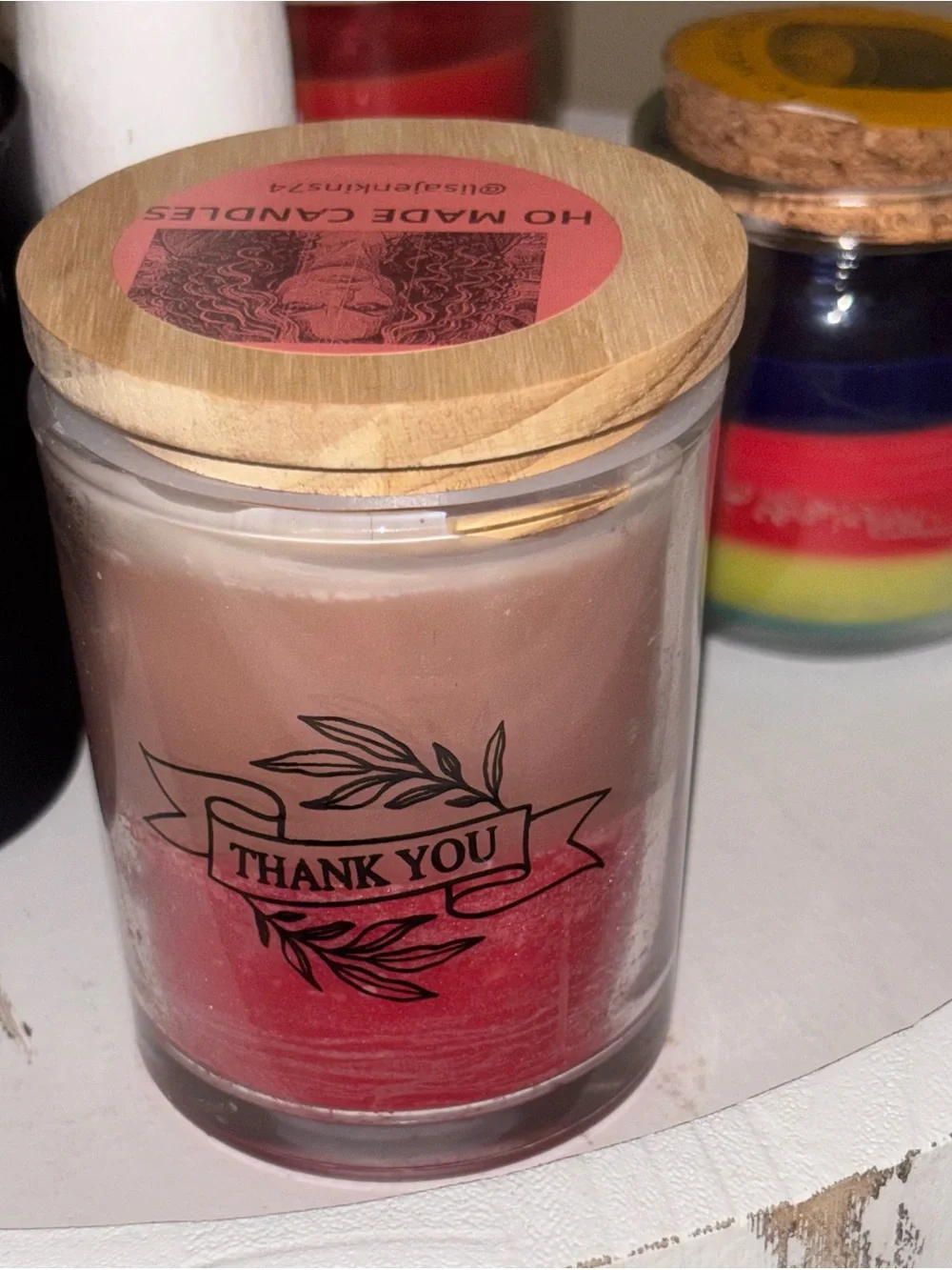 Thank You Layered Scented Candle - Pink & Cream with Wood Lid